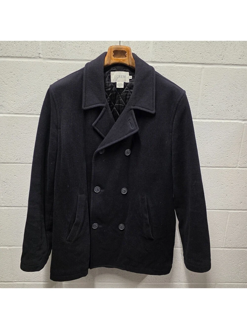 J.Crew Coat Mens M Blue Wool Peacoat Bayswater Quilted Lined Winter 24x34